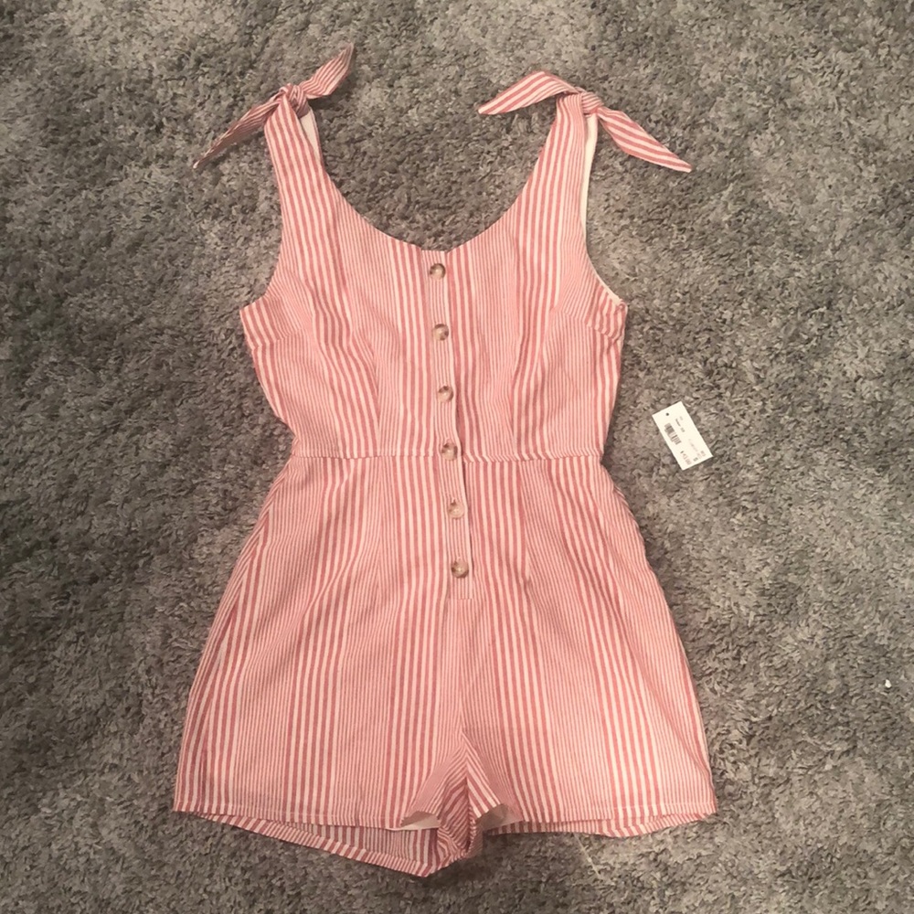 NWT Red Striped Button Down Romper